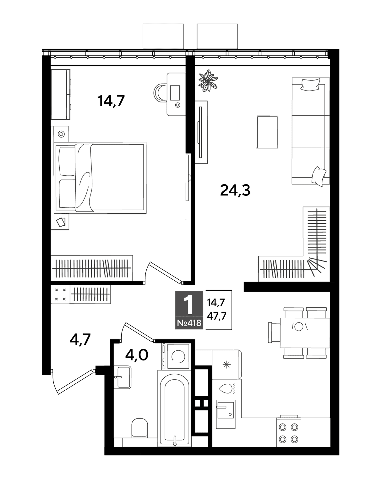 1-к, 47.7 м² · DОГМА ПАРК