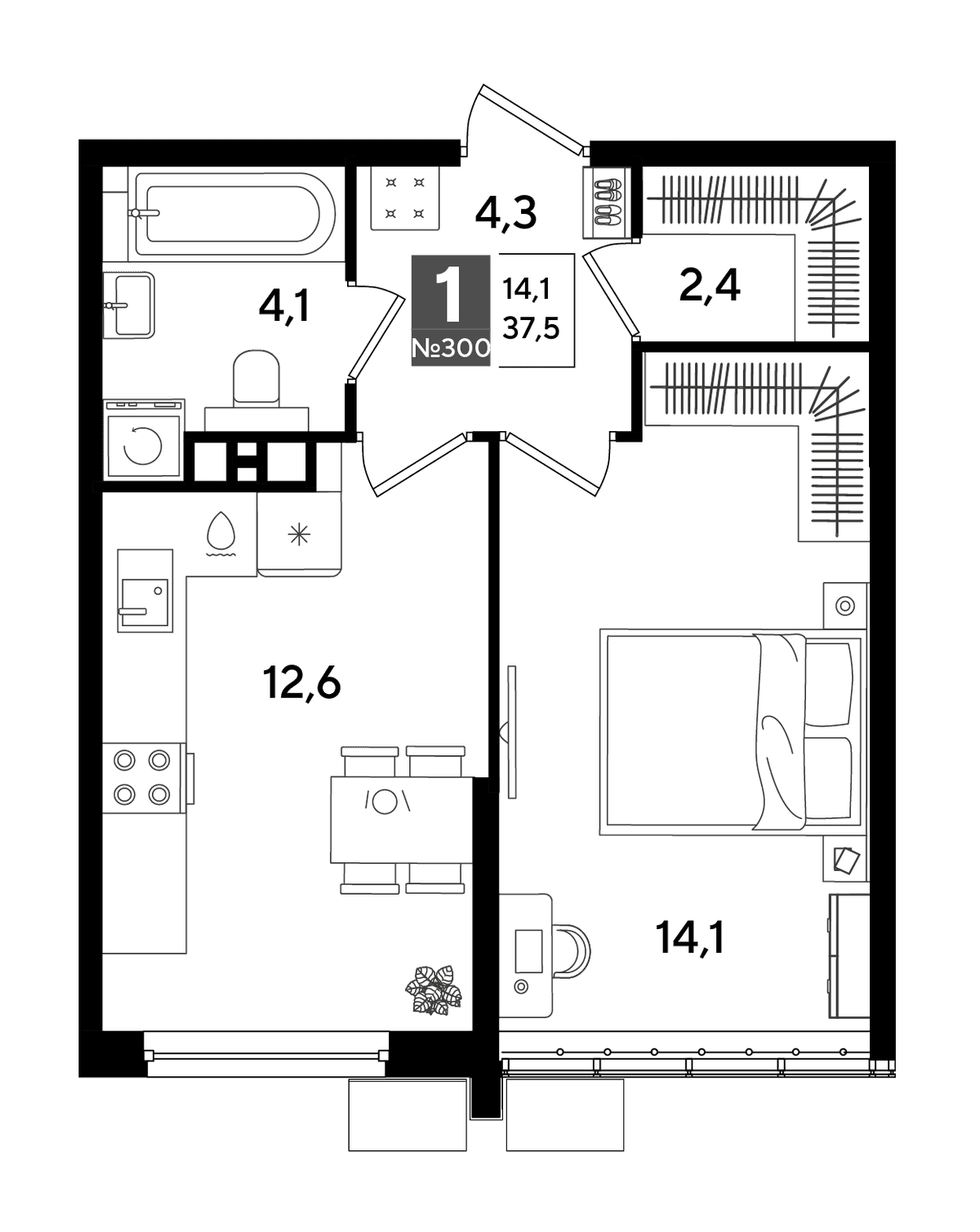1-к, 37.5 м² · DОГМА ПАРК