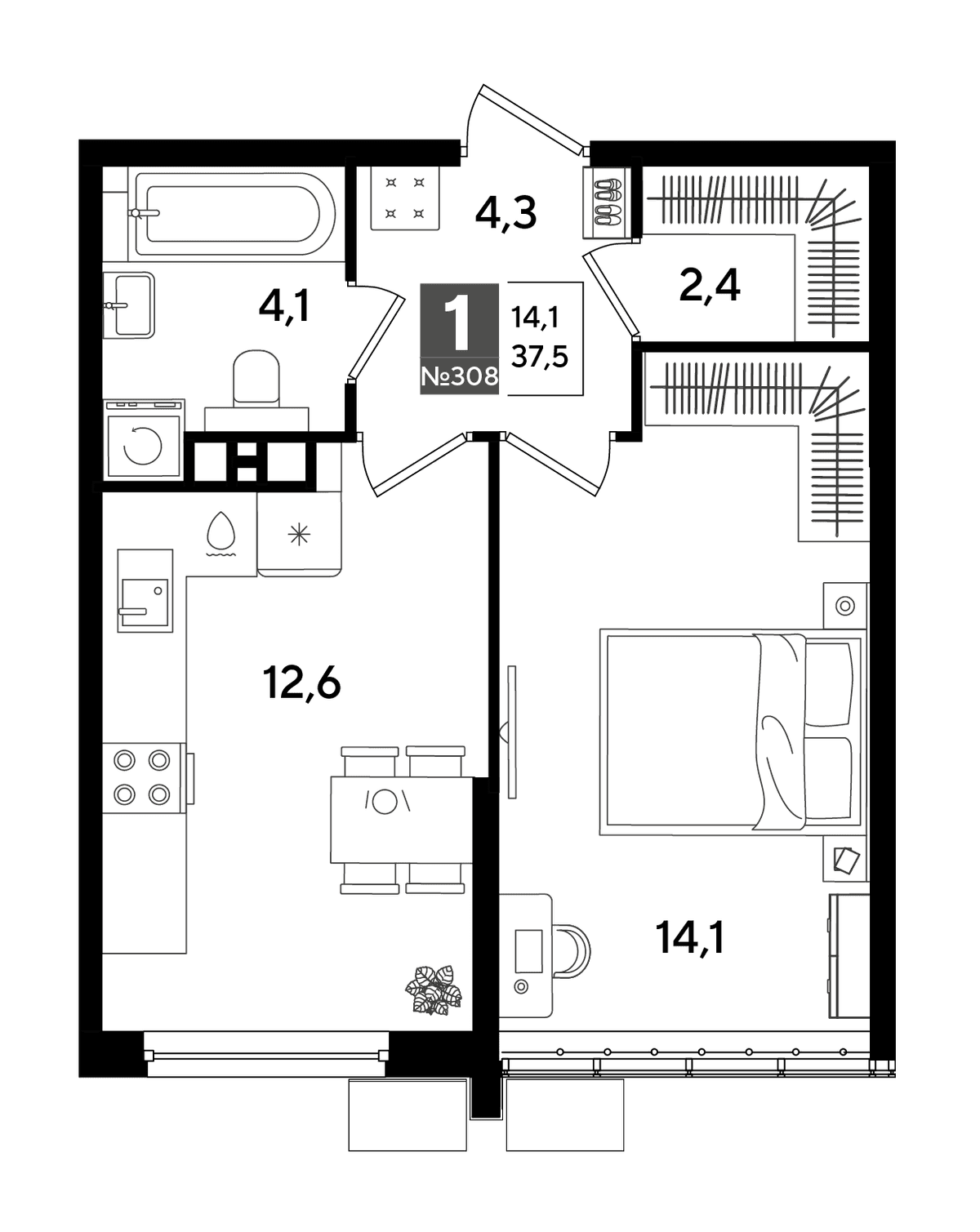 1-к, 37.5 м² · DОГМА ПАРК