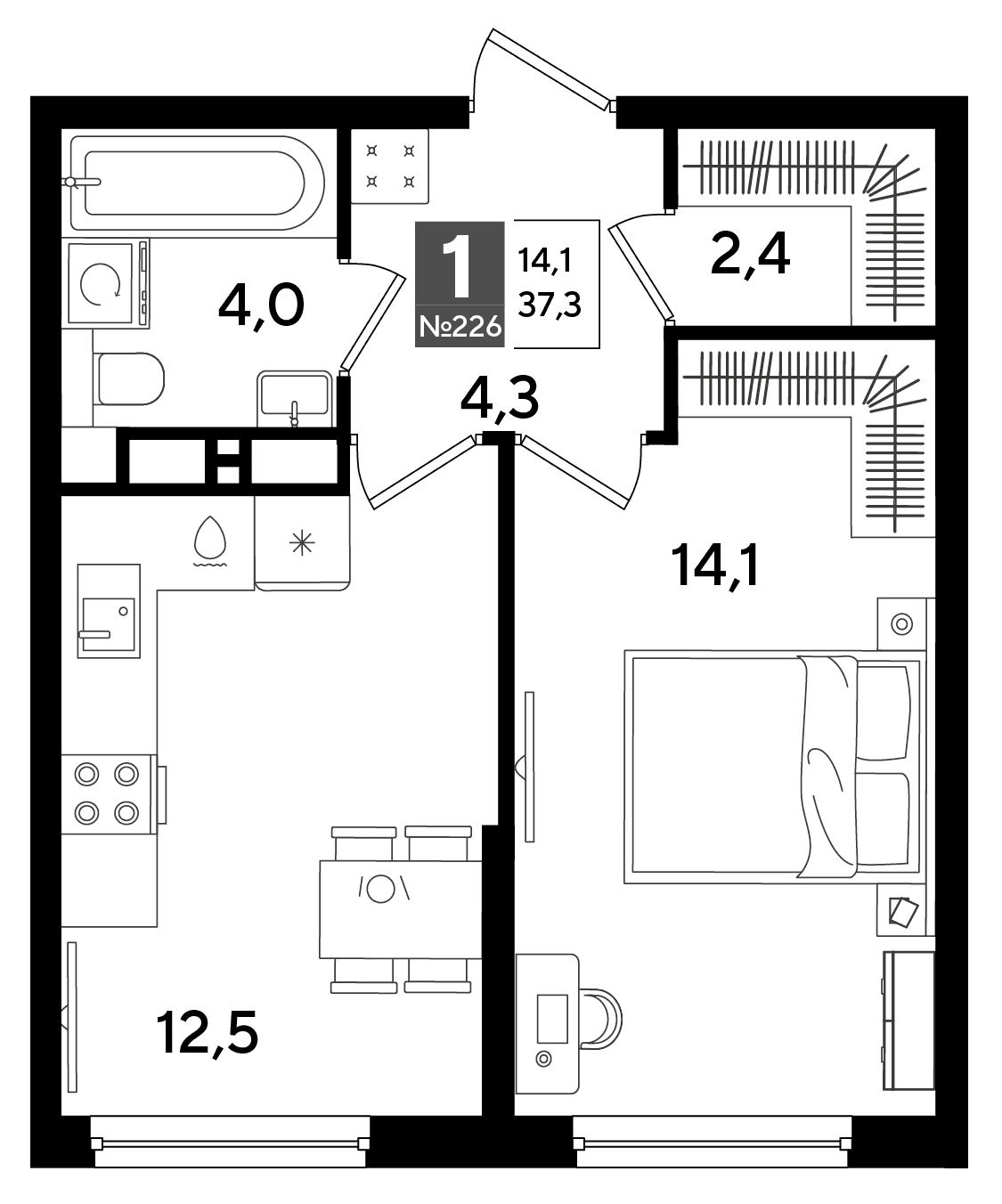1-к, 37.3 м² · DОГМА ПАРК