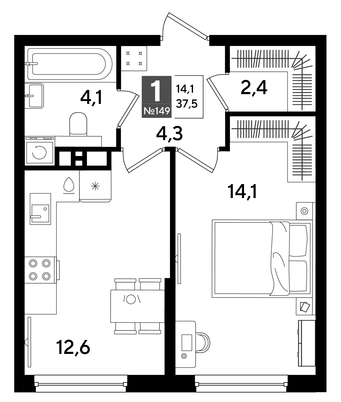 1-к, 37.5 м² · DОГМА ПАРК
