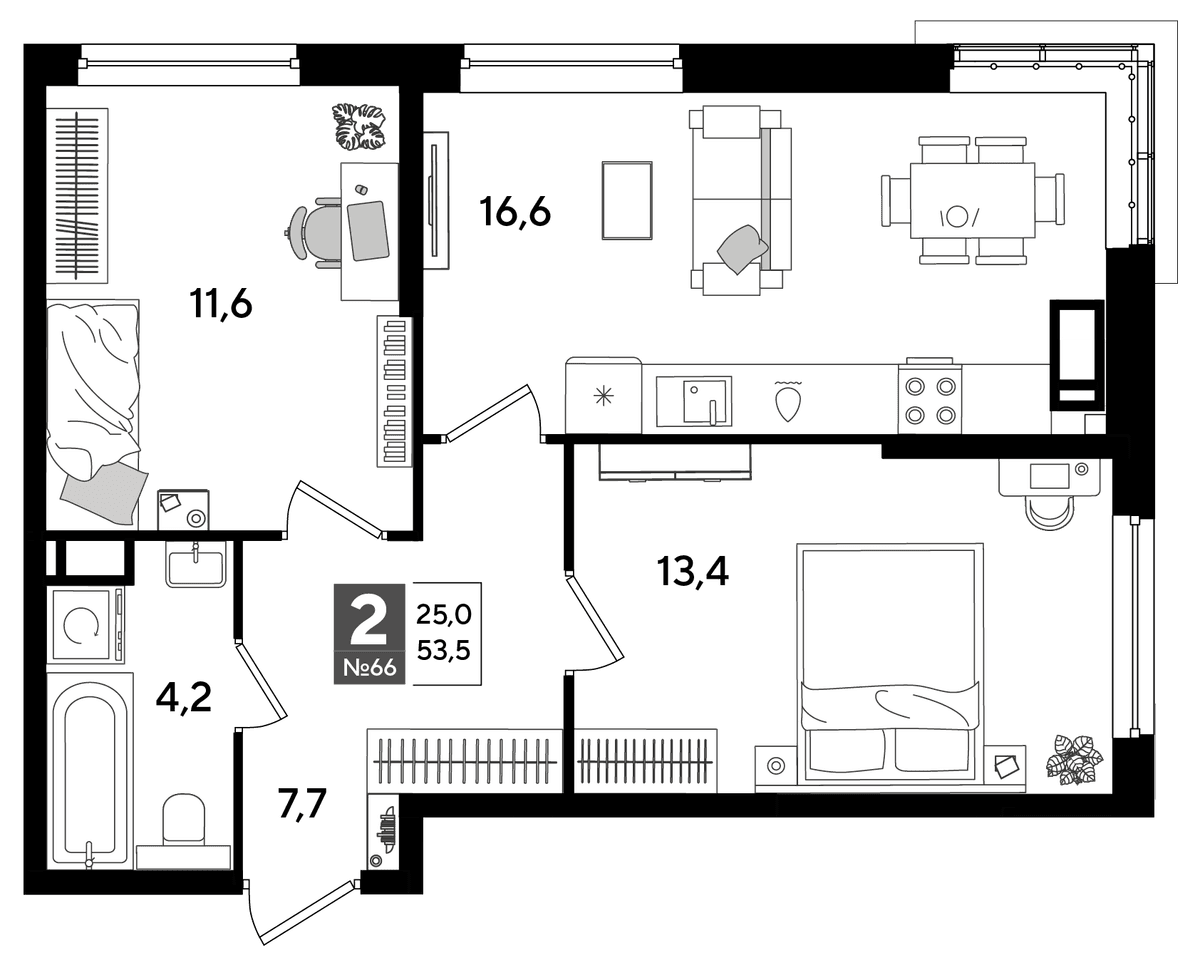 2-к, 53.5 м² · DОГМА ПАРК