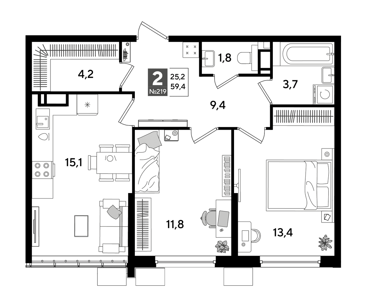2-к, 58.7 м² · DОГМА ПАРК