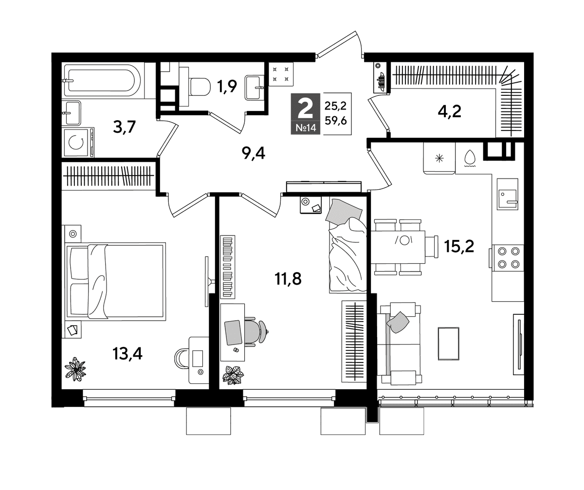 2-к, 58.8 м² · DОГМА ПАРК