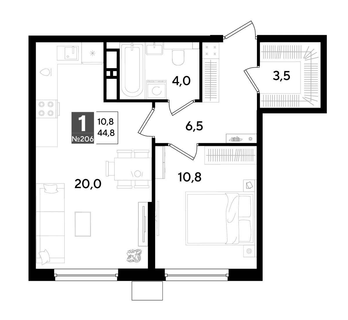 1-к, 43.8 м² · DОГМА ПАРК