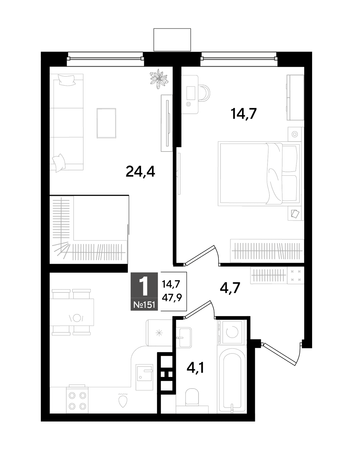 1-к, 47.4 м² · DОГМА ПАРК