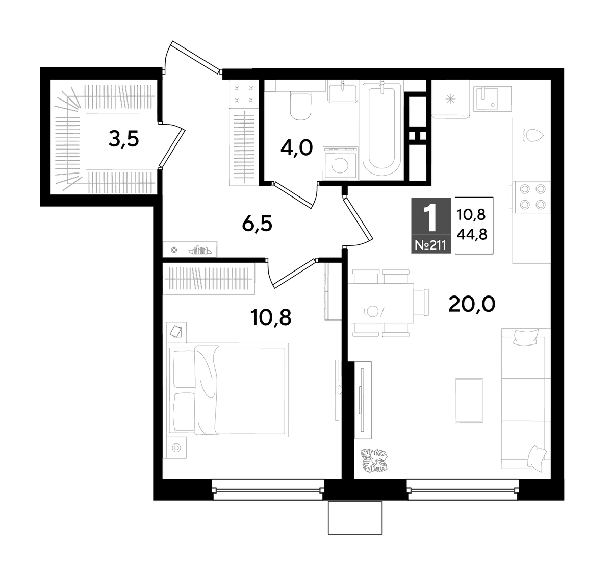 1-к, 43.6 м² · DОГМА ПАРК