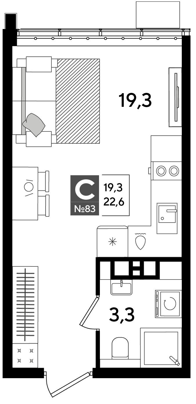 Студия, 22.6 м² · DОГМА ПАРК