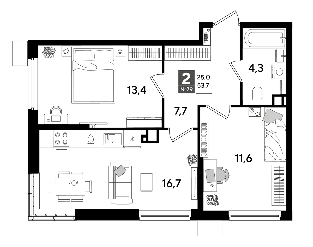 2-к, 53.7 м² · DОГМА ПАРК