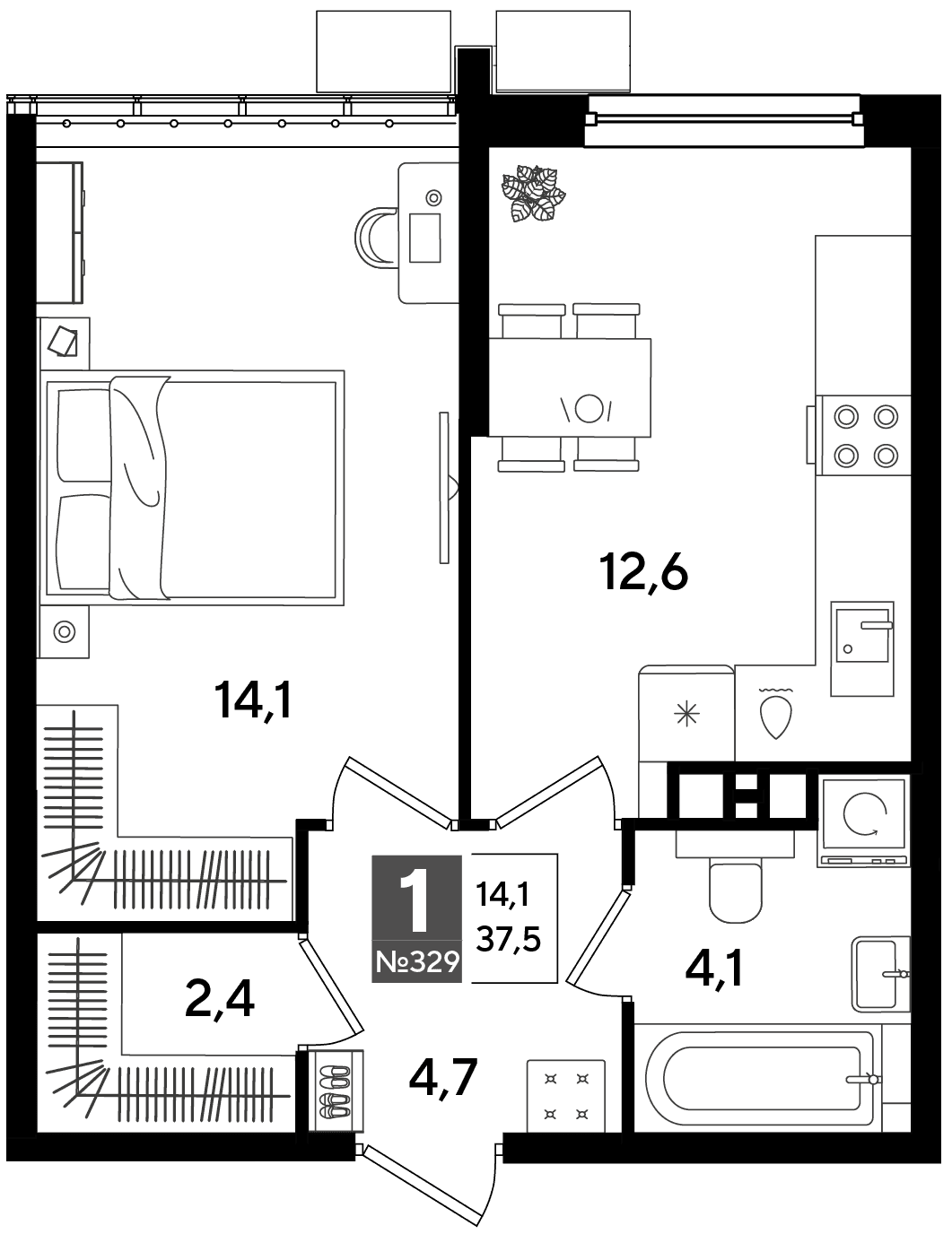 1-к, 37.5 м² · DОГМА ПАРК