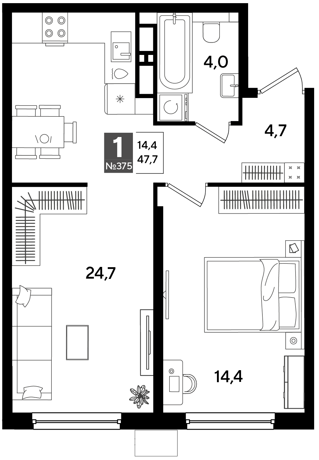 1-к, 47.7 м² · DОГМА ПАРК