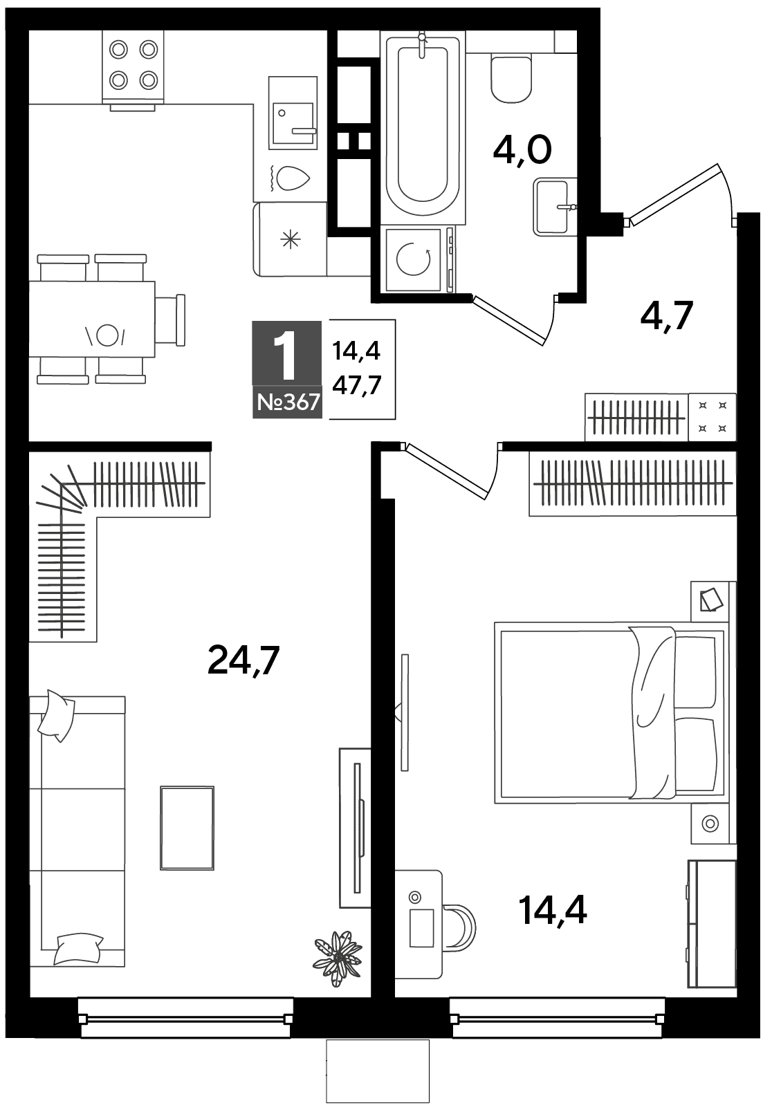 1-к, 47.7 м² · DОГМА ПАРК