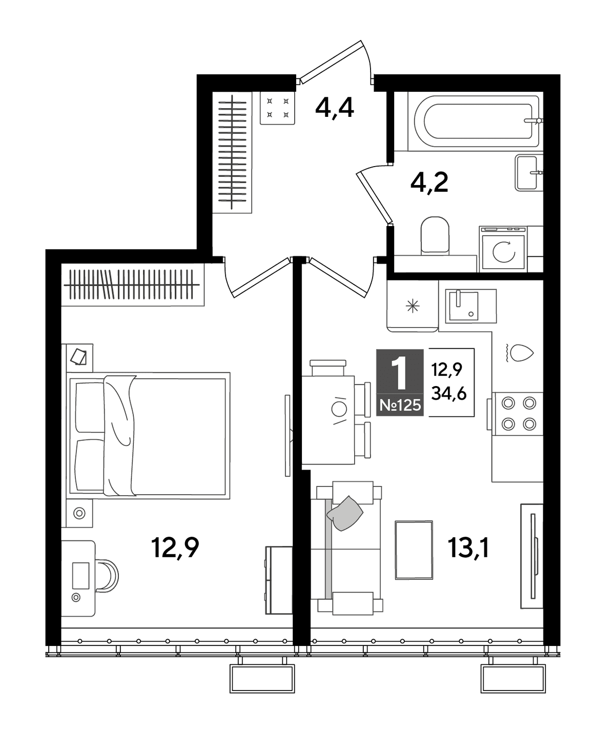 1-к, 34.6 м² · DОГМА ПАРК