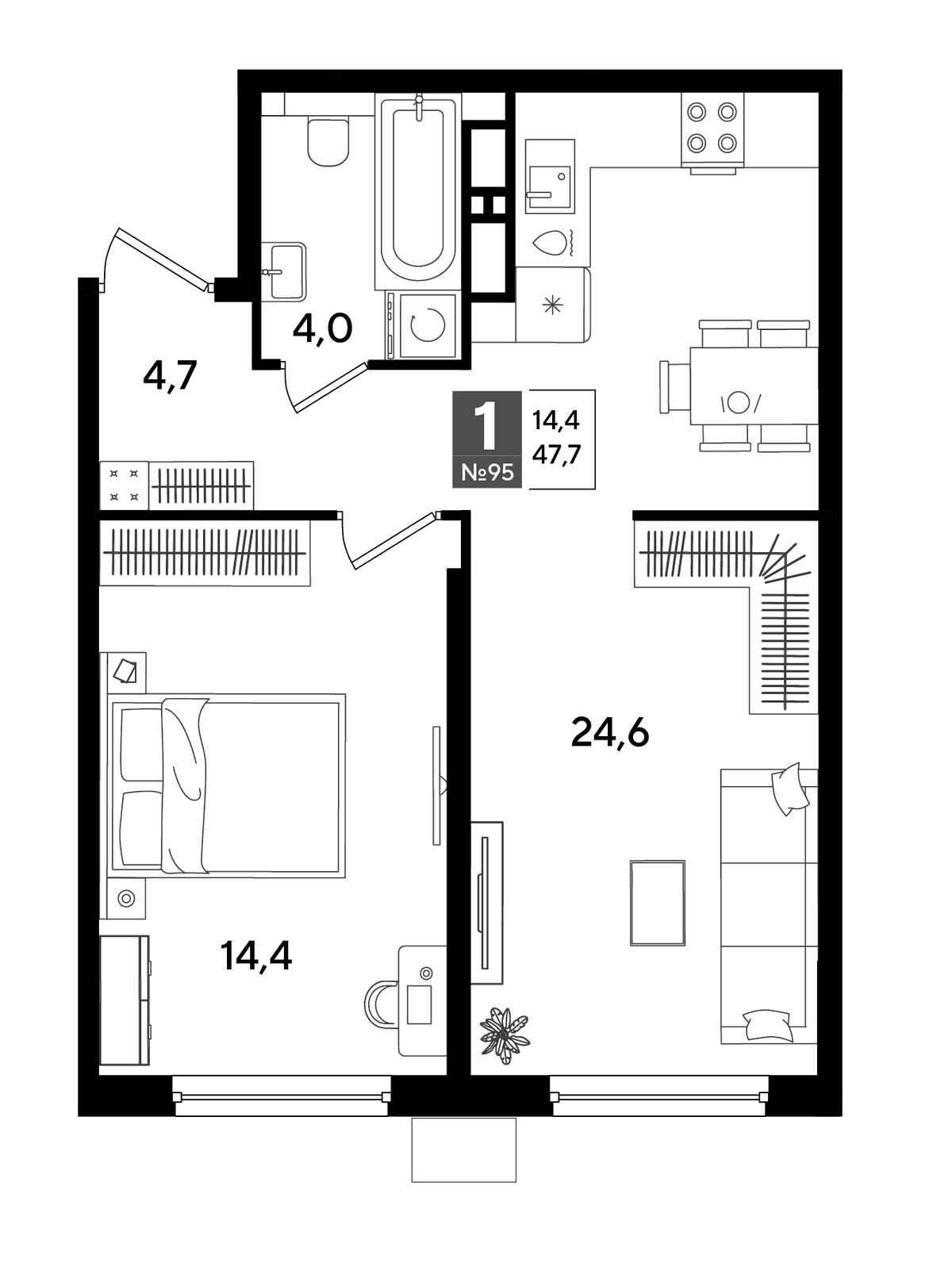 1-к, 47.7 м² · DОГМА ПАРК