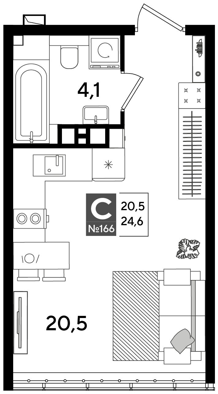 Студия, 24.6 м² · DОГМА ПАРК