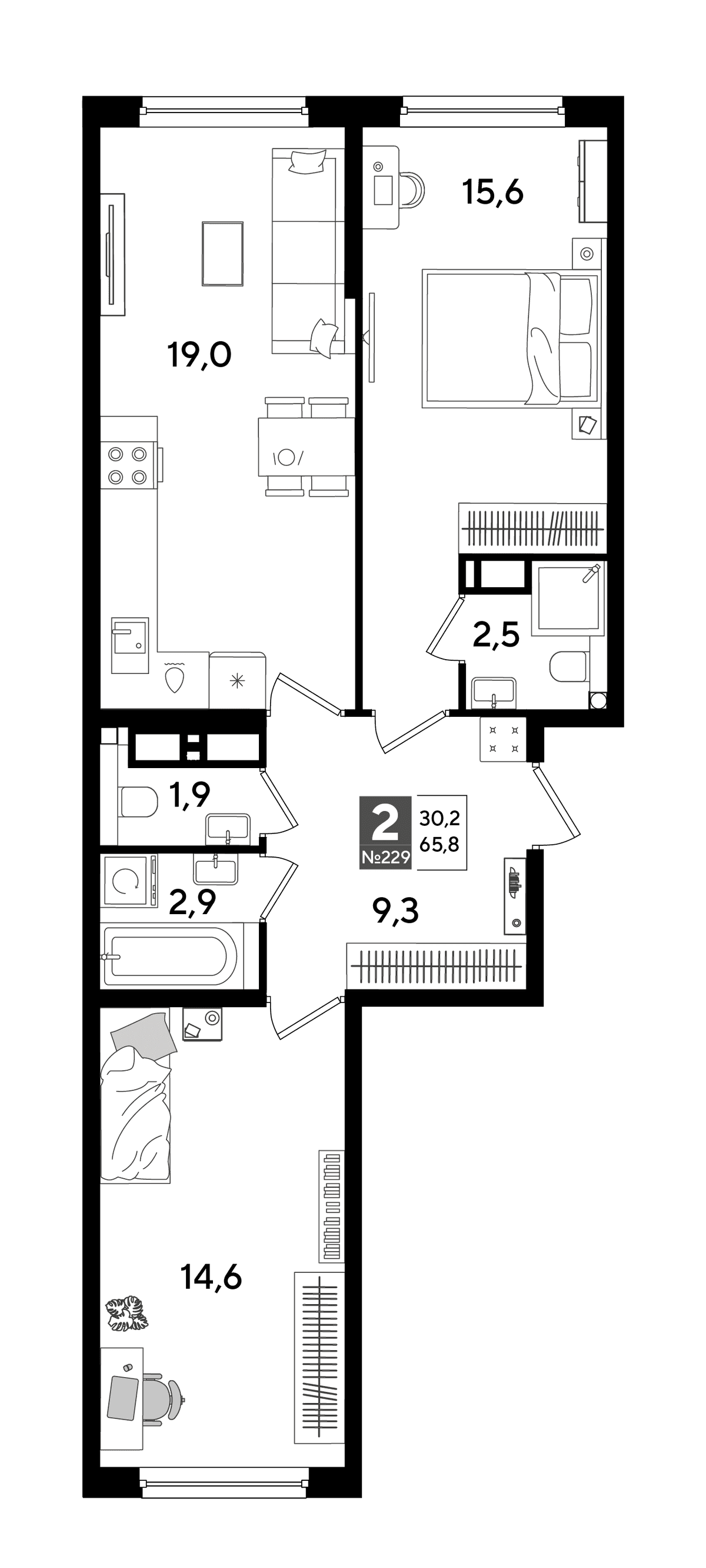 2-к, 65.8 м² · DОГМА ПАРК