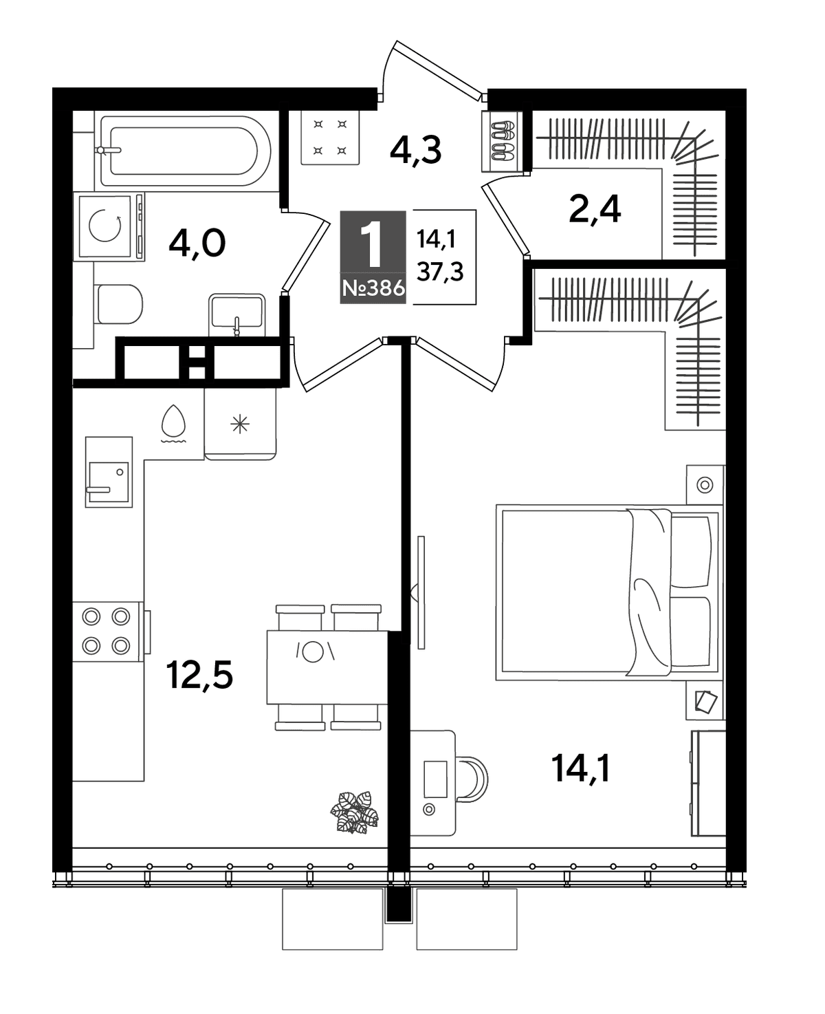 1-к, 37.3 м² · DОГМА ПАРК