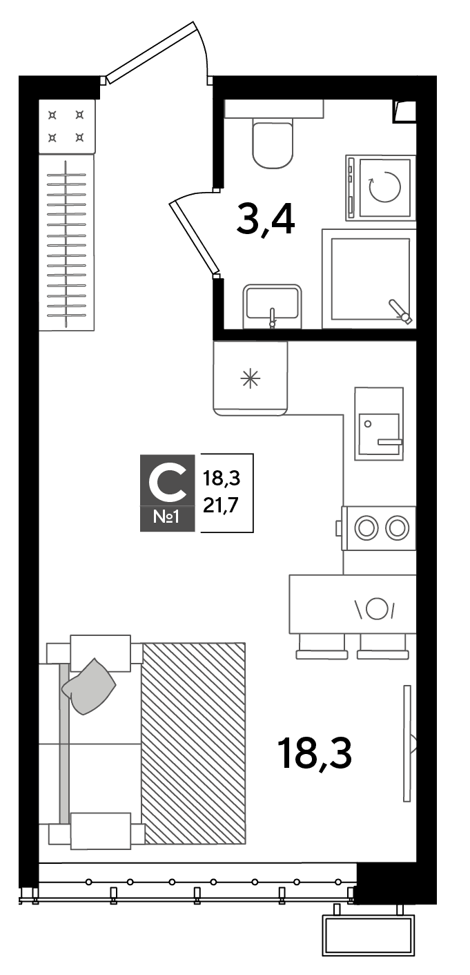 Студия, 21.7 м² · DОГМА ПАРК