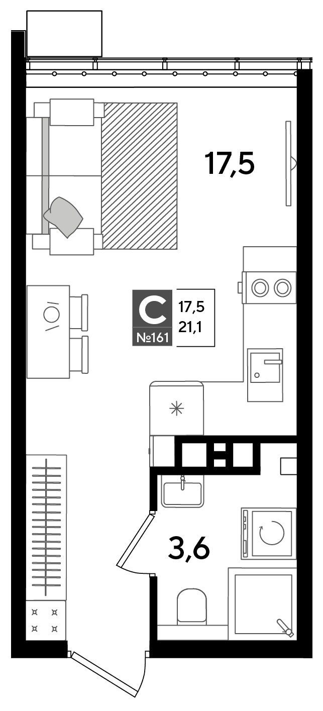 Студия, 21.1 м² · DОГМА ПАРК