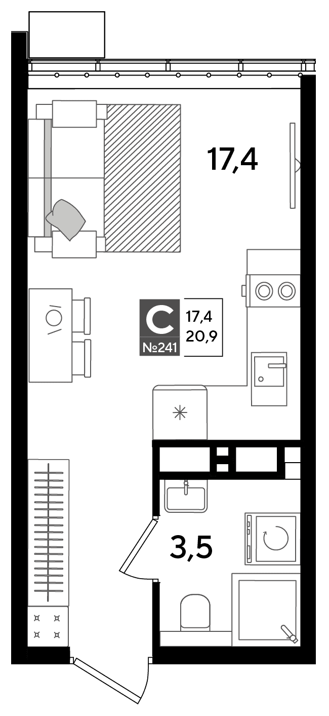 Студия, 20.9 м² · DОГМА ПАРК