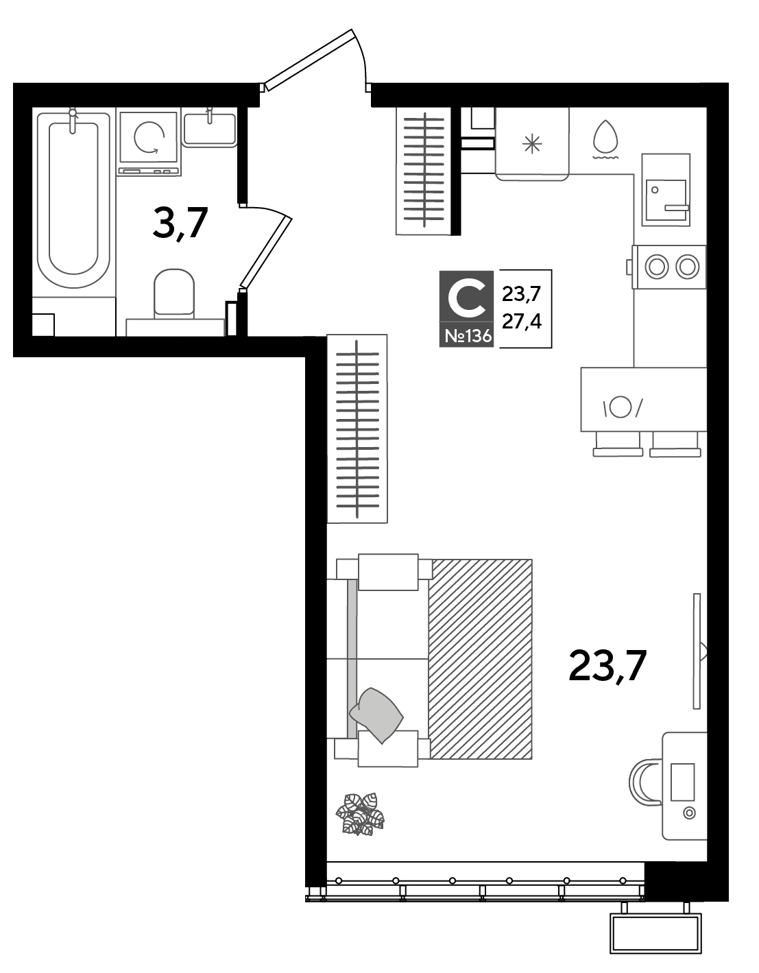 Студия, 27.4 м² · DОГМА ПАРК
