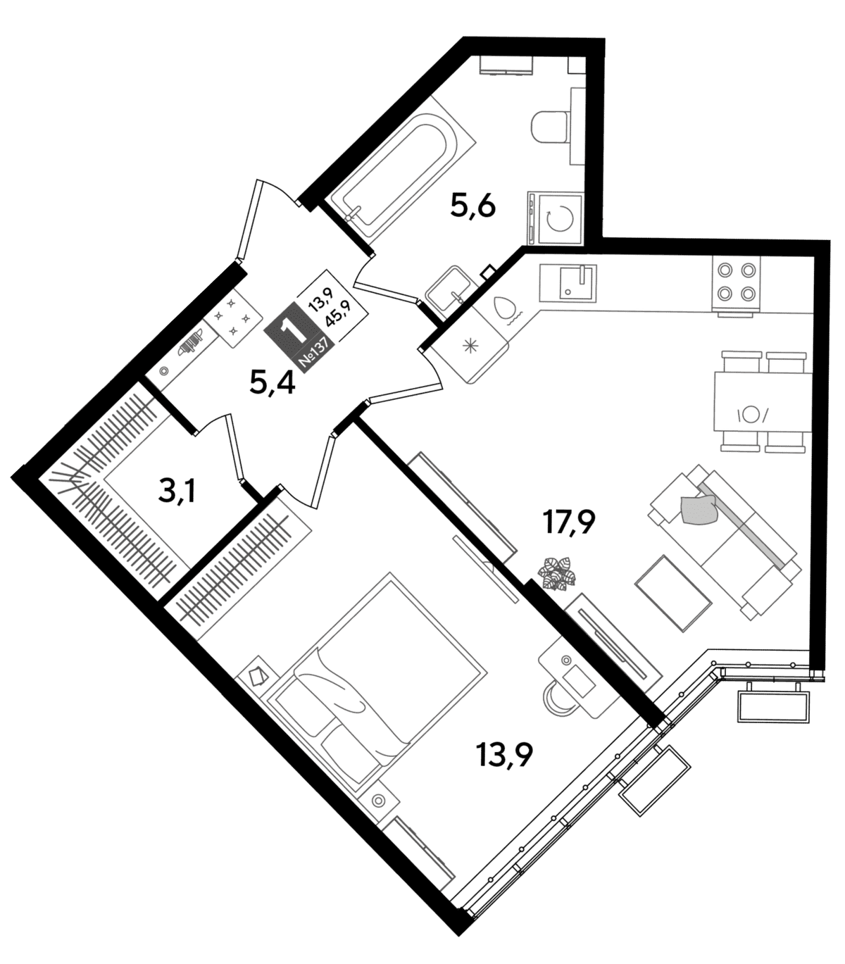 1-к, 45.9 м² · DОГМА ПАРК