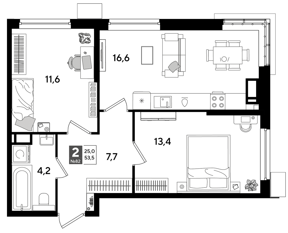 2-к, 53.5 м² · DОГМА ПАРК