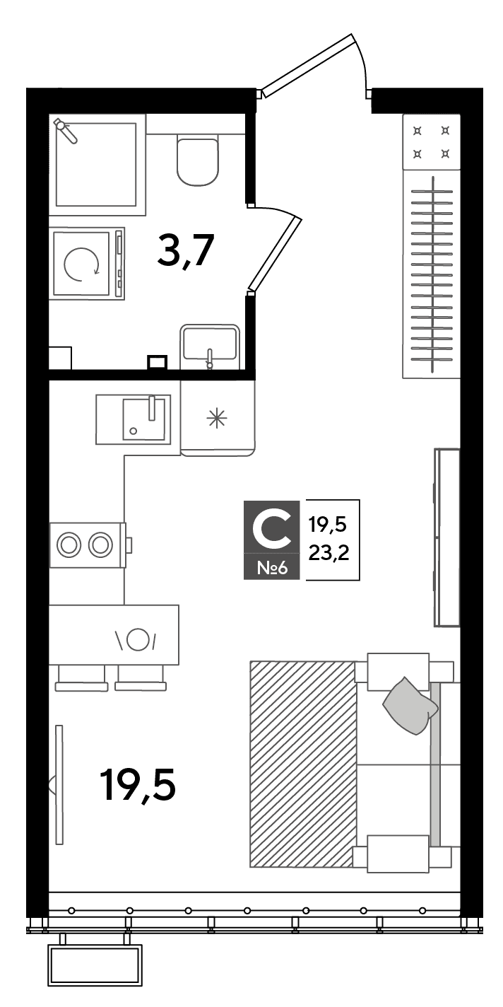 Студия, 23.2 м² · DОГМА ПАРК
