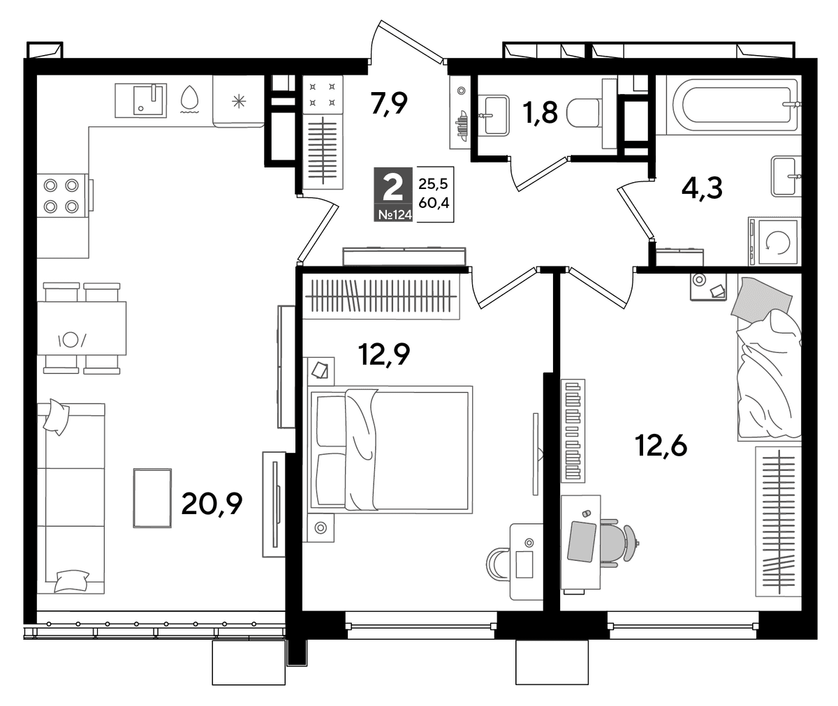 2-к, 60.4 м² · DОГМА ПАРК