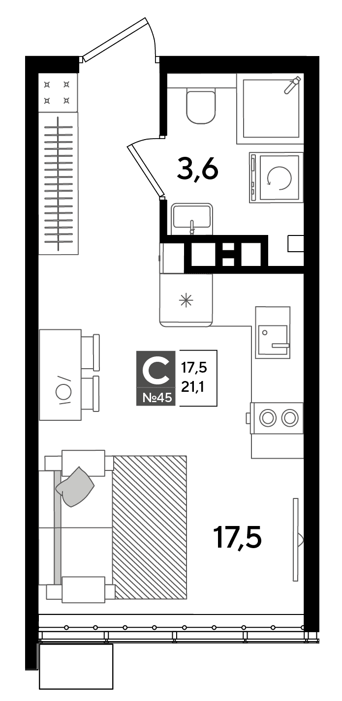 Студия, 21.1 м² · DОГМА ПАРК