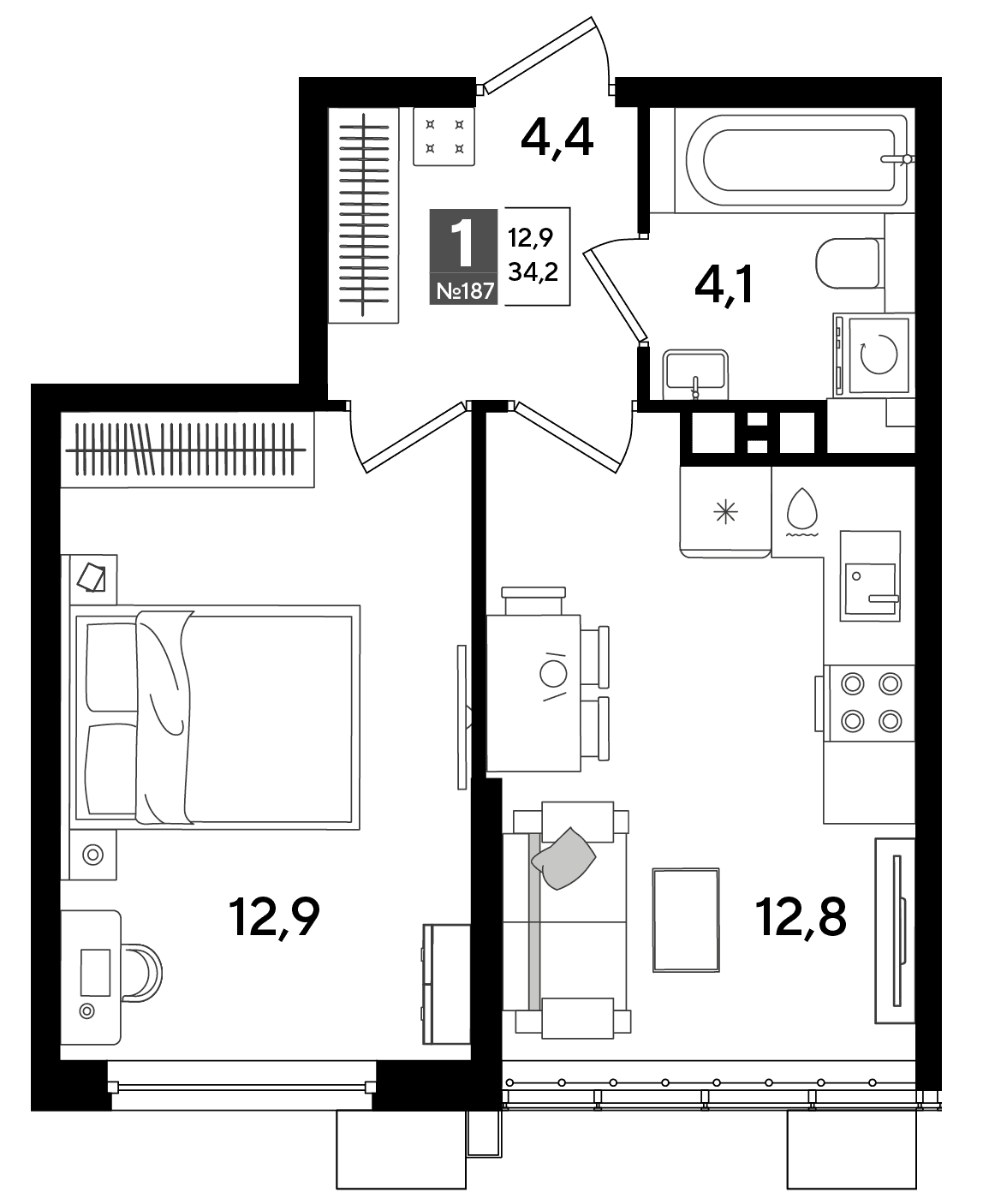 1-к, 34.2 м² · DОГМА ПАРК