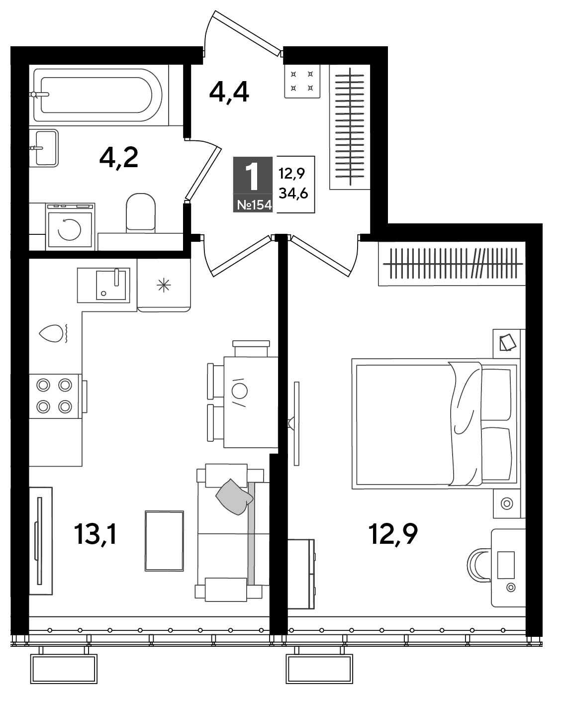 1-к, 34.6 м² · DОГМА ПАРК