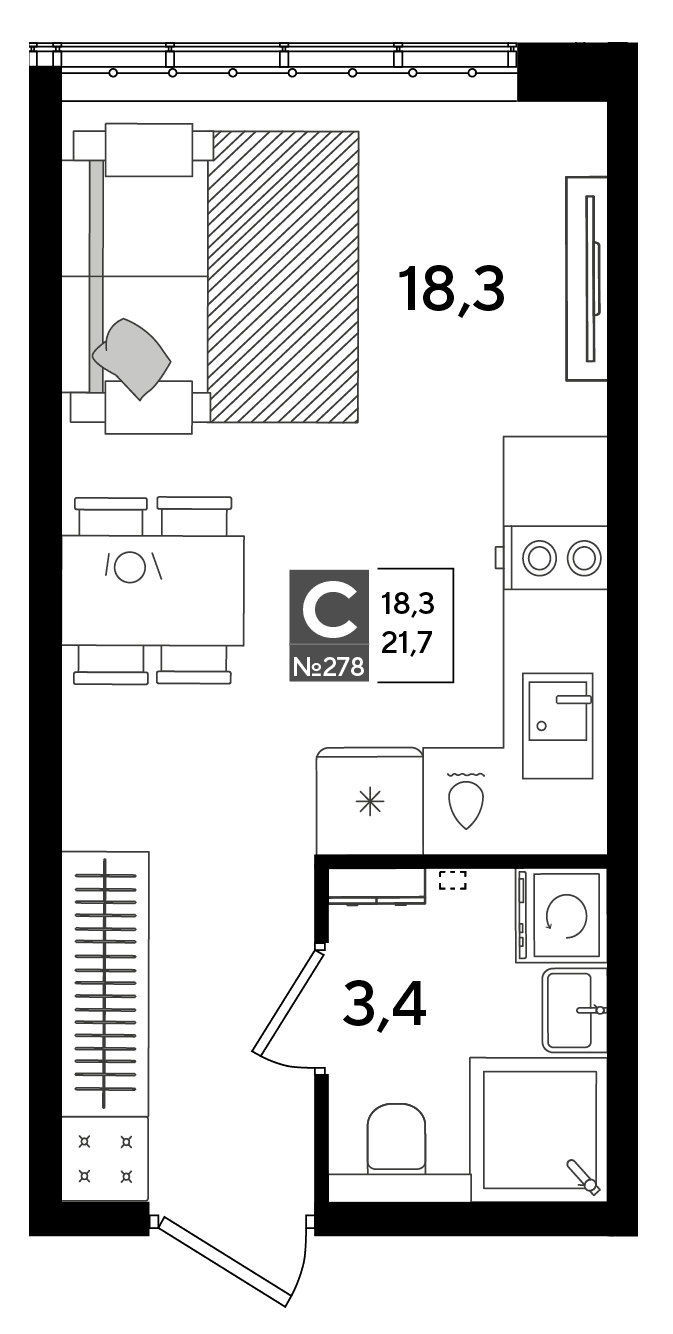 Студия, 21.7 м² · DОГМА ПАРК