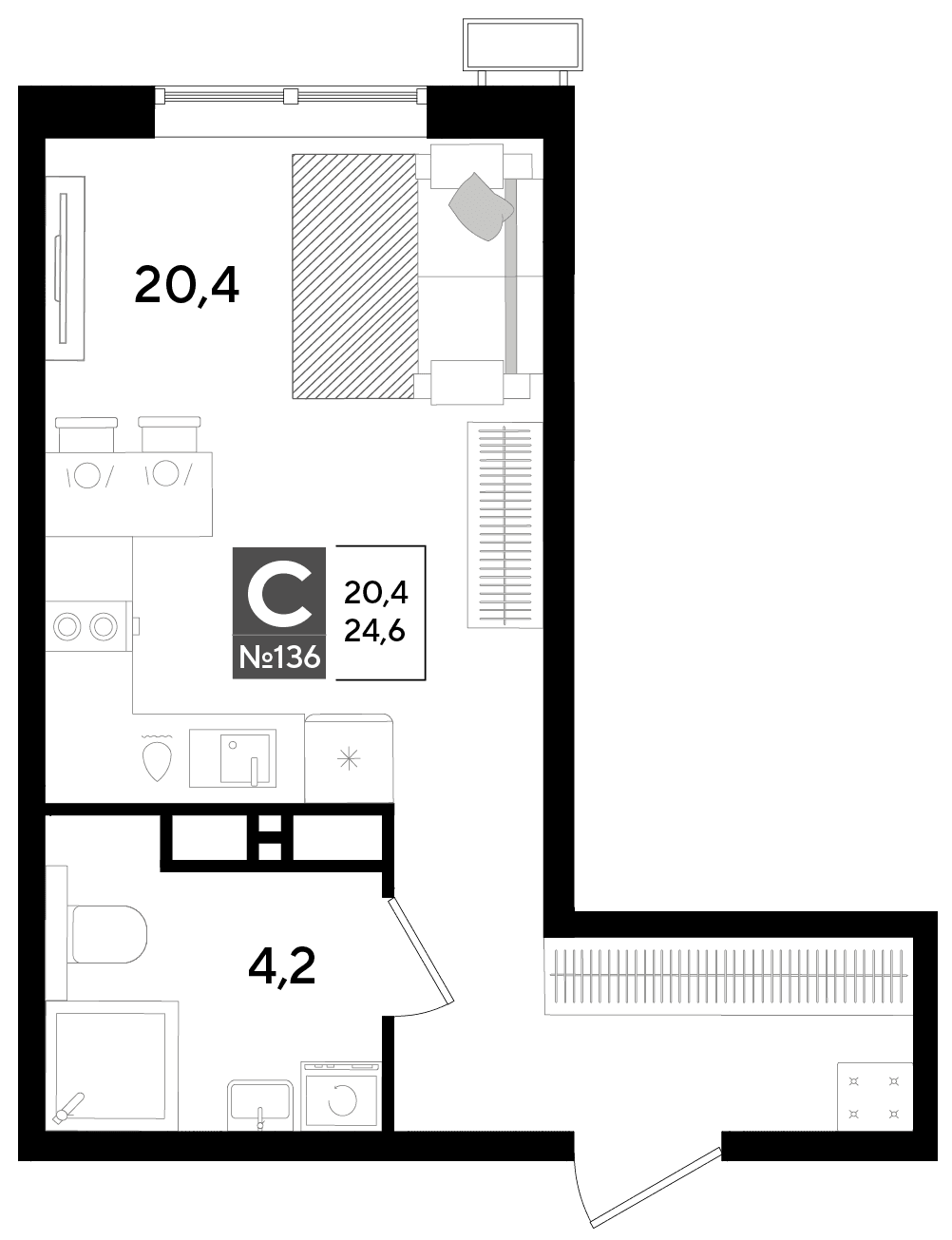 Студия, 24.6 м² · Парк Победы-2