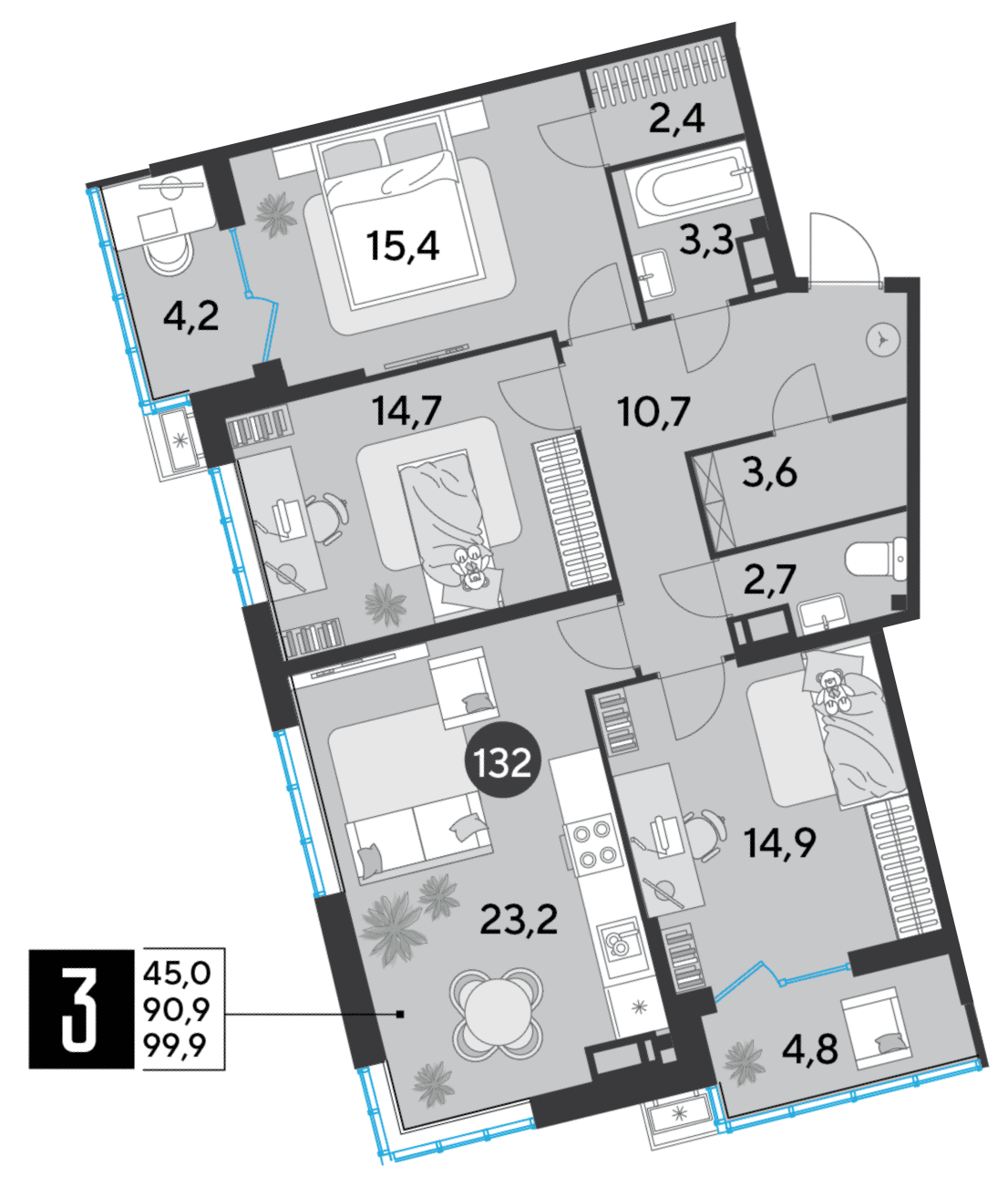3-к, 99.9 м² · Парк Победы-2