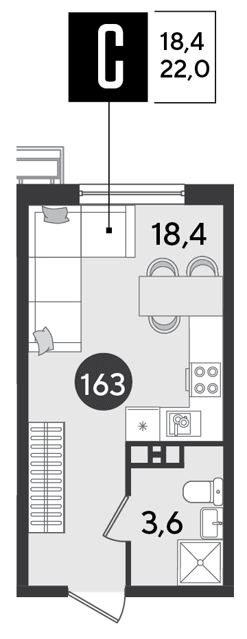 Студия, 22 м² · Парк Победы-2