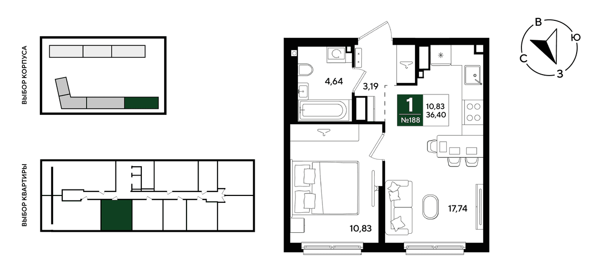 1-к, 36.4 м² · Парк Победы-3