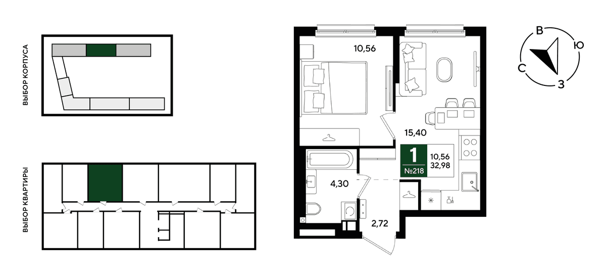 1-к, 32.98 м² · Парк Победы-3