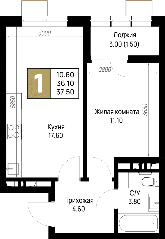 1-к, 37.5 м² · На Высоком берегу