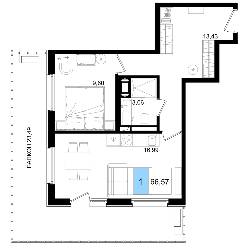 2-к, 66.57 м² · Корсаков