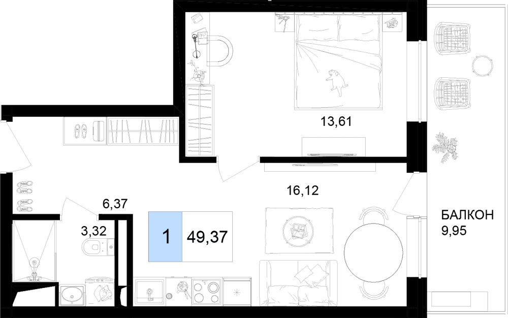 2-к, 49.37 м² · Корсаков
