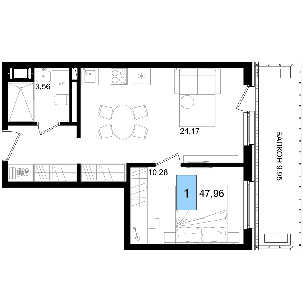 2-к, 47.96 м² · Корсаков