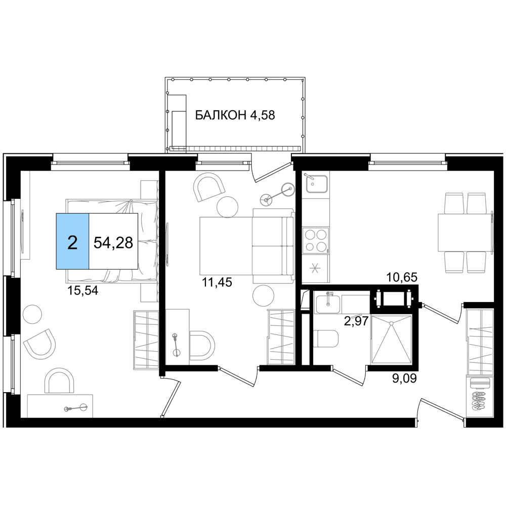3-к, 54.28 м² · Корсаков