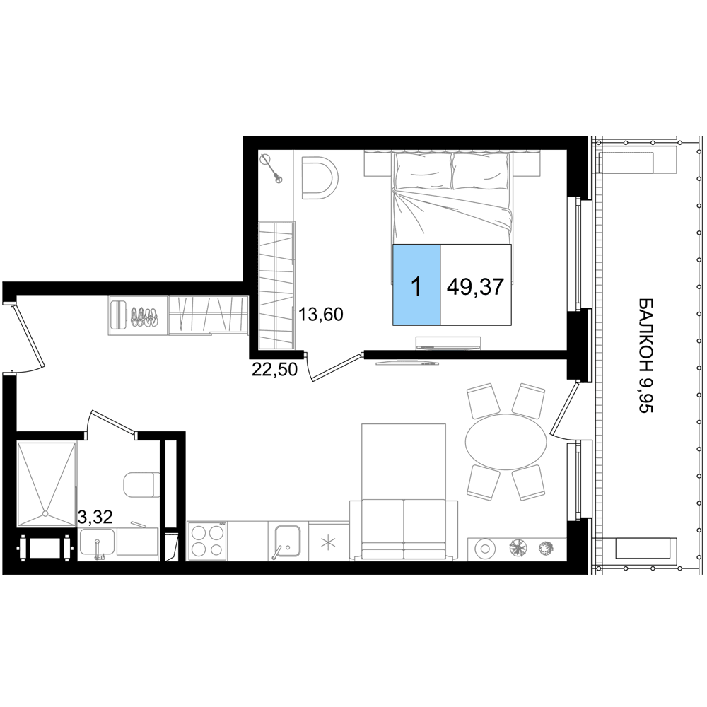 2-к, 49.37 м² · Корсаков
