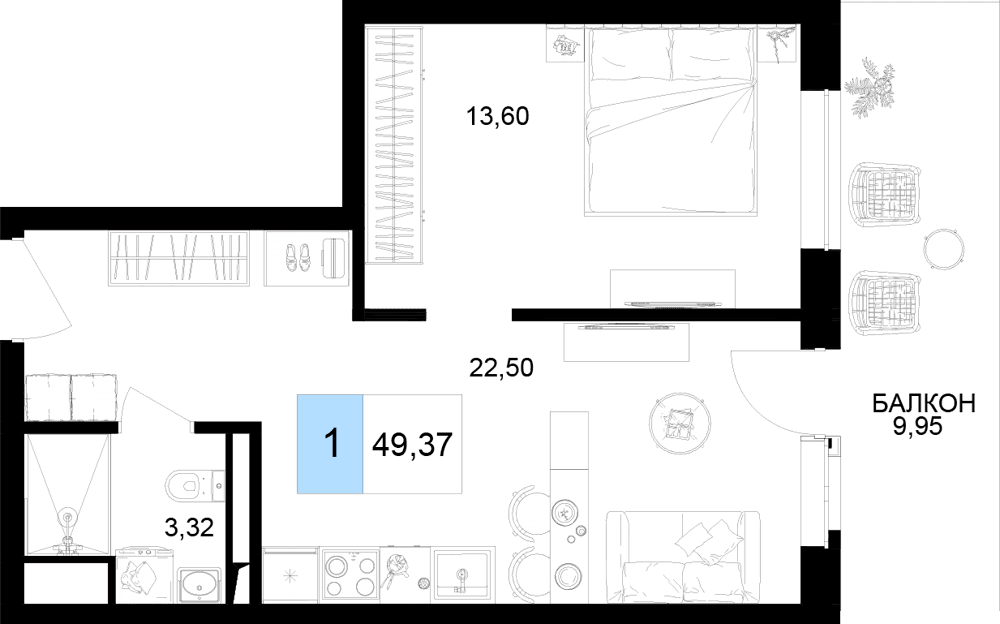 2-к, 49.37 м² · Корсаков