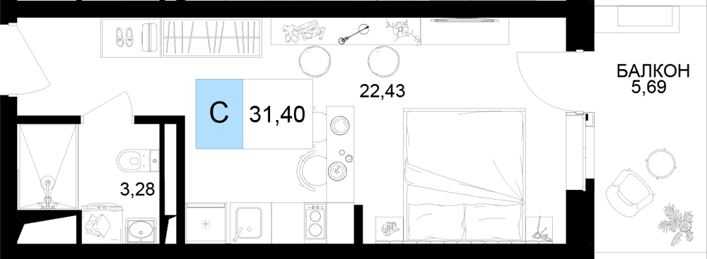 2-к, 49.37 м² · Корсаков