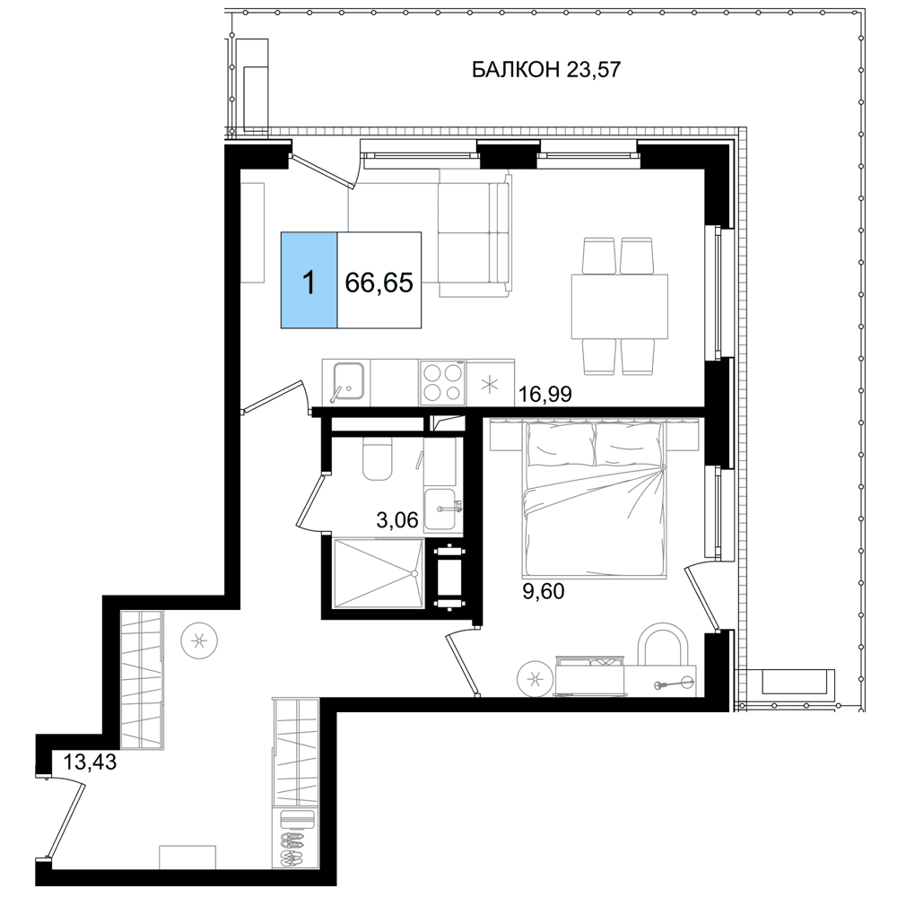 2-к, 66.65 м² · Корсаков
