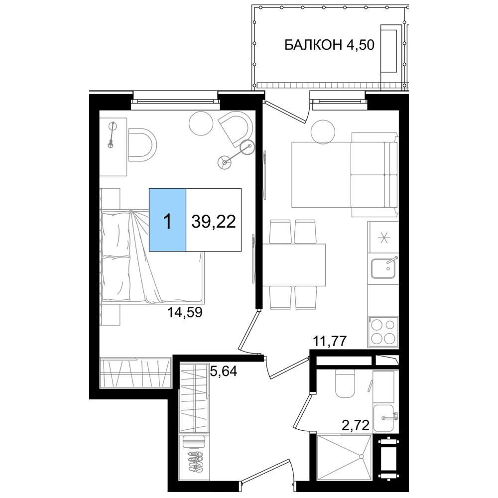 2-к, 39.31 м² · Корсаков