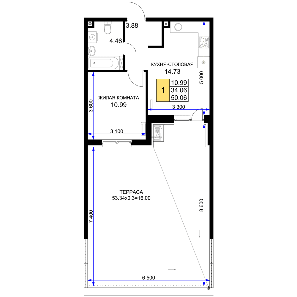1-к, 50.06 м² · Фонтаны