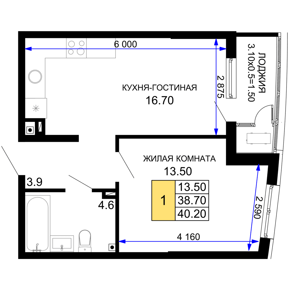 1-к, 40.2 м² · Фонтаны